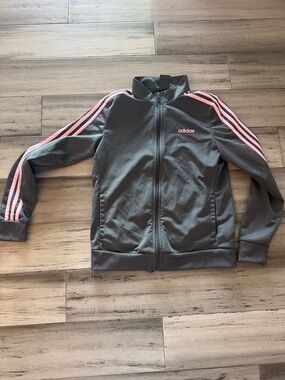 adidas Gray Track Jacket with Pink Stripe Details